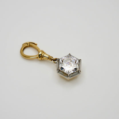 Georgian Victorian Ball Chain Hexagon Honeycomb Moissanite/Diamond Pendant, 18K Gold, view 3