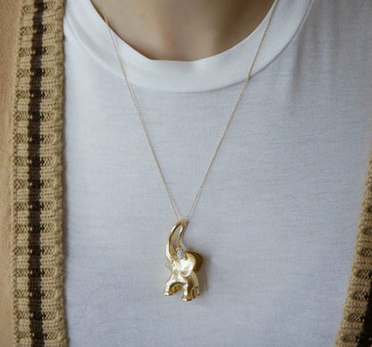 Diamond Large Elephant Pendant Charm, 18K Gold, view 10