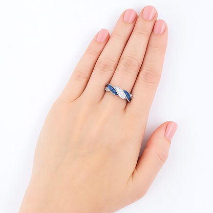 Platinum Lab Diamonds and Caliber Cut Sapphire Twist Ring, view 5