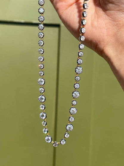 Georgian Victorian Riviere Collet Button Back Diamond or Moissanite Tennis Necklace, 16 Ct, view 3