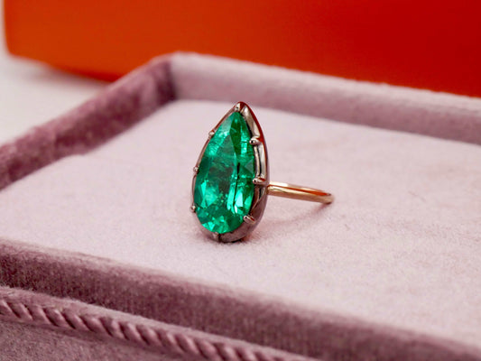 Georgian Victorian Pear Emerald Ring Setting, 14K Gold, view 2