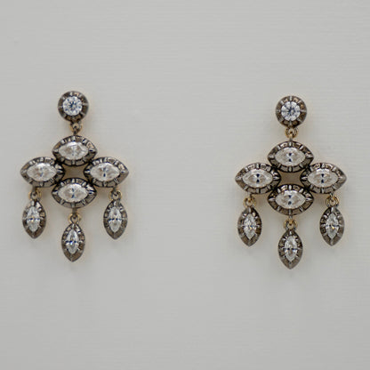 Starry Night Chandelier Georgian Victorian Antique Inspired Stud Earrings, 14K Gold