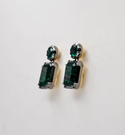 Georgian Collet Set Round and Emerald Cut Zambian Emerald Stud Earrings, view 3