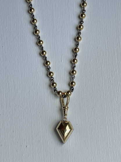 Georgian Victorian Ball Sphere Chain Shield Portrait Lab Diamond or Moissanite Pendant, 18K Gold, view 3