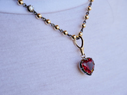 Georgian Victorian Ball Chain Heart Ruby Pendant, 18K Gold, view 8