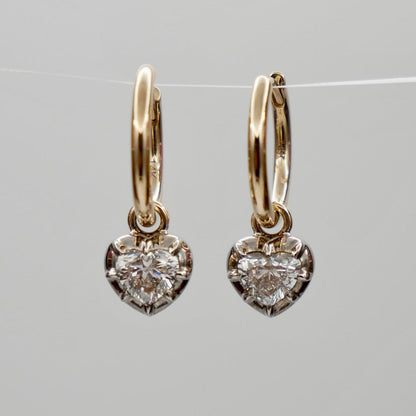 Heart Georgian Victorian Hoop Earrings, Lab Diamond or Moissanite, view 2