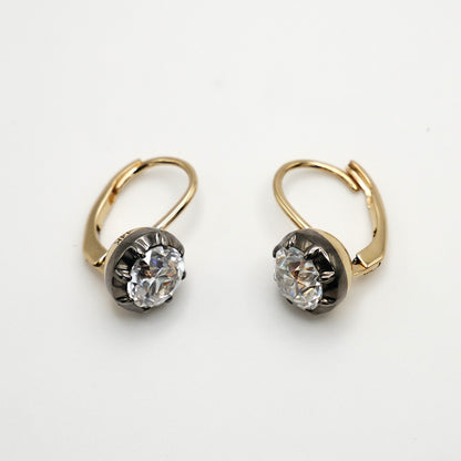 Round Moissanite Georgian Victorian Gold Earrings, 14K Gold, view 3
