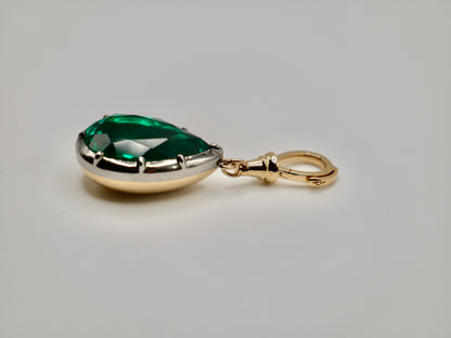 Georgian Victorian Ball Chain Pear Emerald Pendant, 18K Gold, 6 Ct, view 4