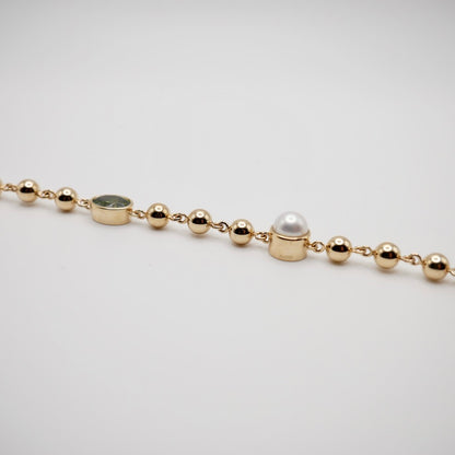 Mixed Gemstone Ball Chain Bracelet, 14K Gold, view 7