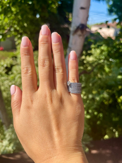 Oval Moissanite Ring with Pavé Rows, 18K Gold, view 5