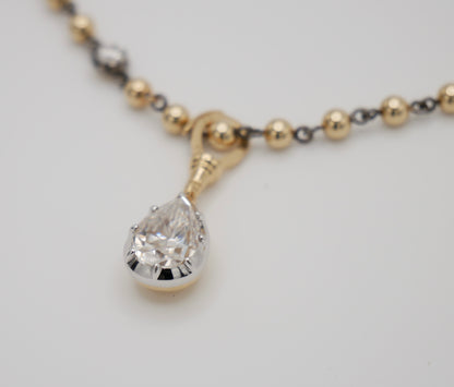 Georgian Victorian Moissanite Pear Art Deco Ball Chain Pendant, view 7