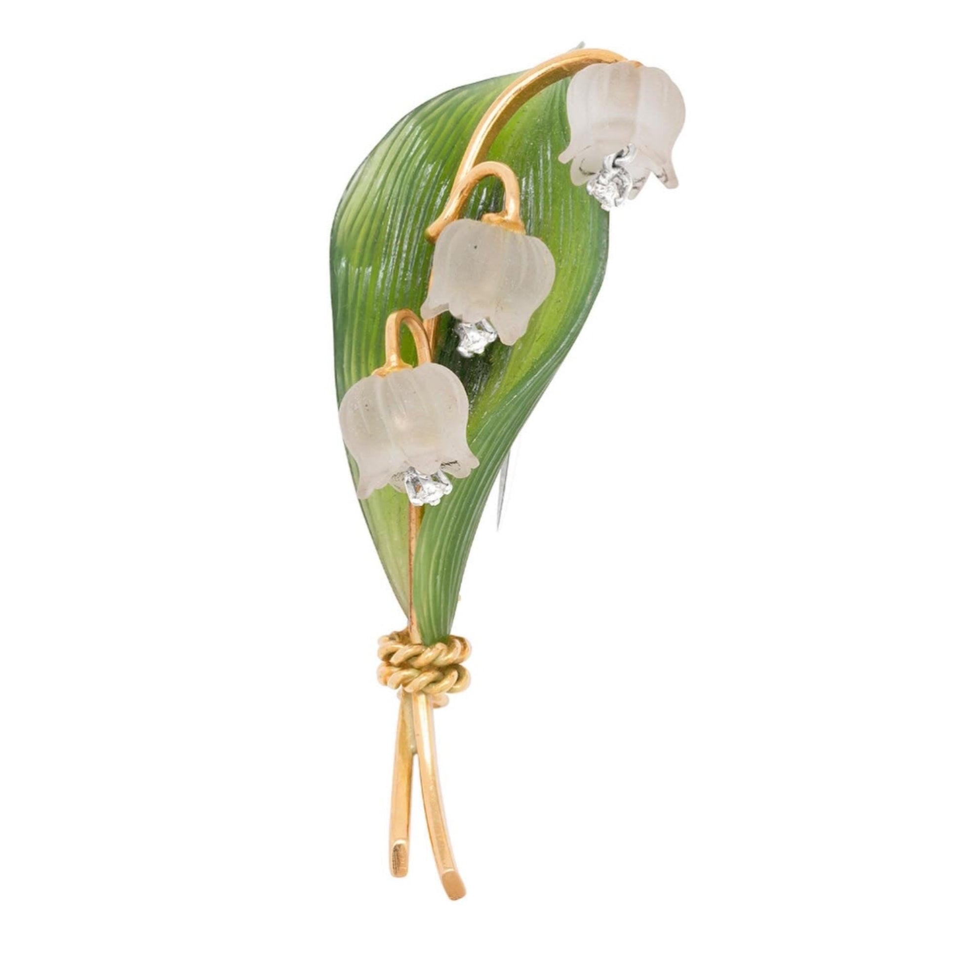 1stdibs - lily of the valley brooch - nephrite - rock crystal - diamonds - antique lily of the valley