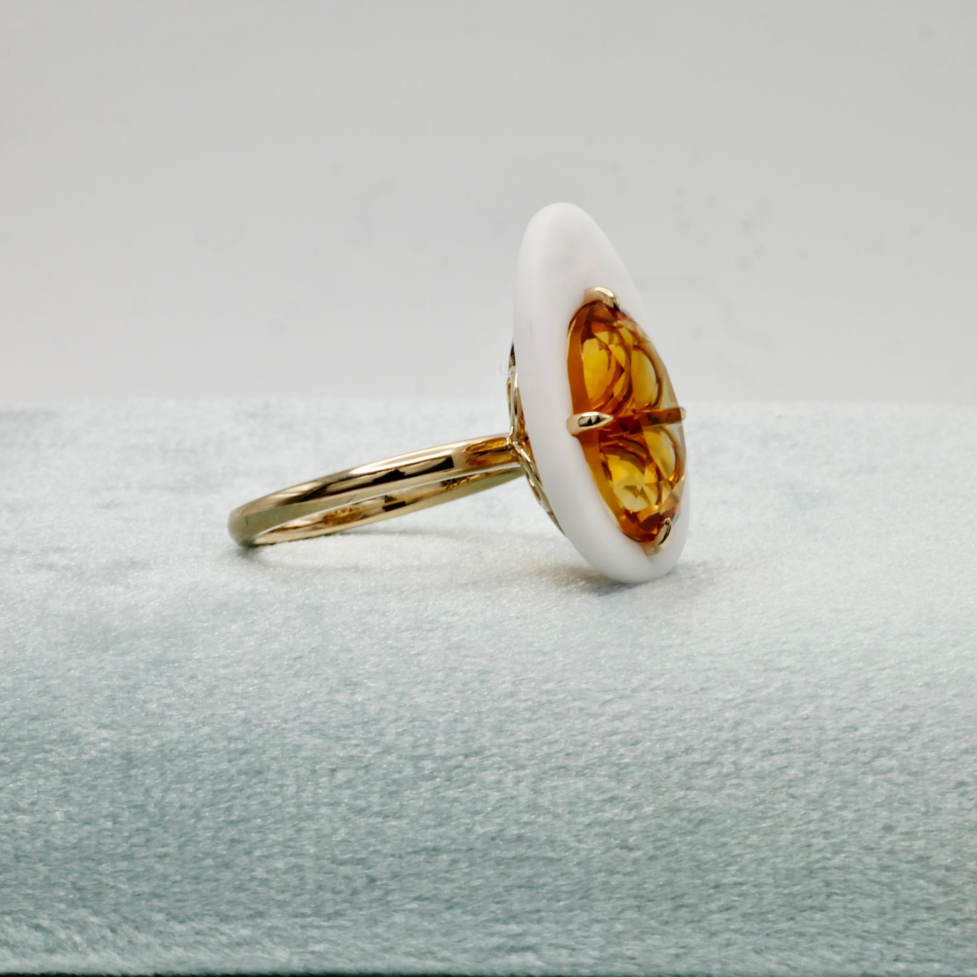 Natural Citrine Porcelain Egg Ring in 14K Yellow Gold | Statement Cocktail Ring | November Birthstone | by Disco Marshmallow