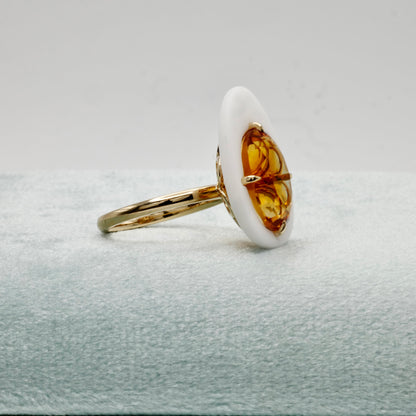Natural Citrine Porcelain Egg Ring, 14K Gold, view 5