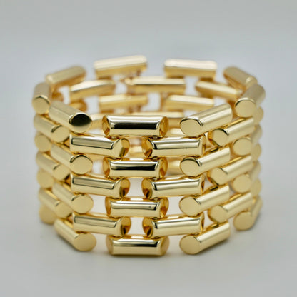 Vintage Retro Wide Gold Link Tube Bracelet