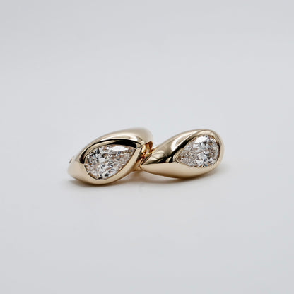 Mismatched Pear Lab Diamond Dome Huggie Earrings in 14K or 18K Yellow Gold