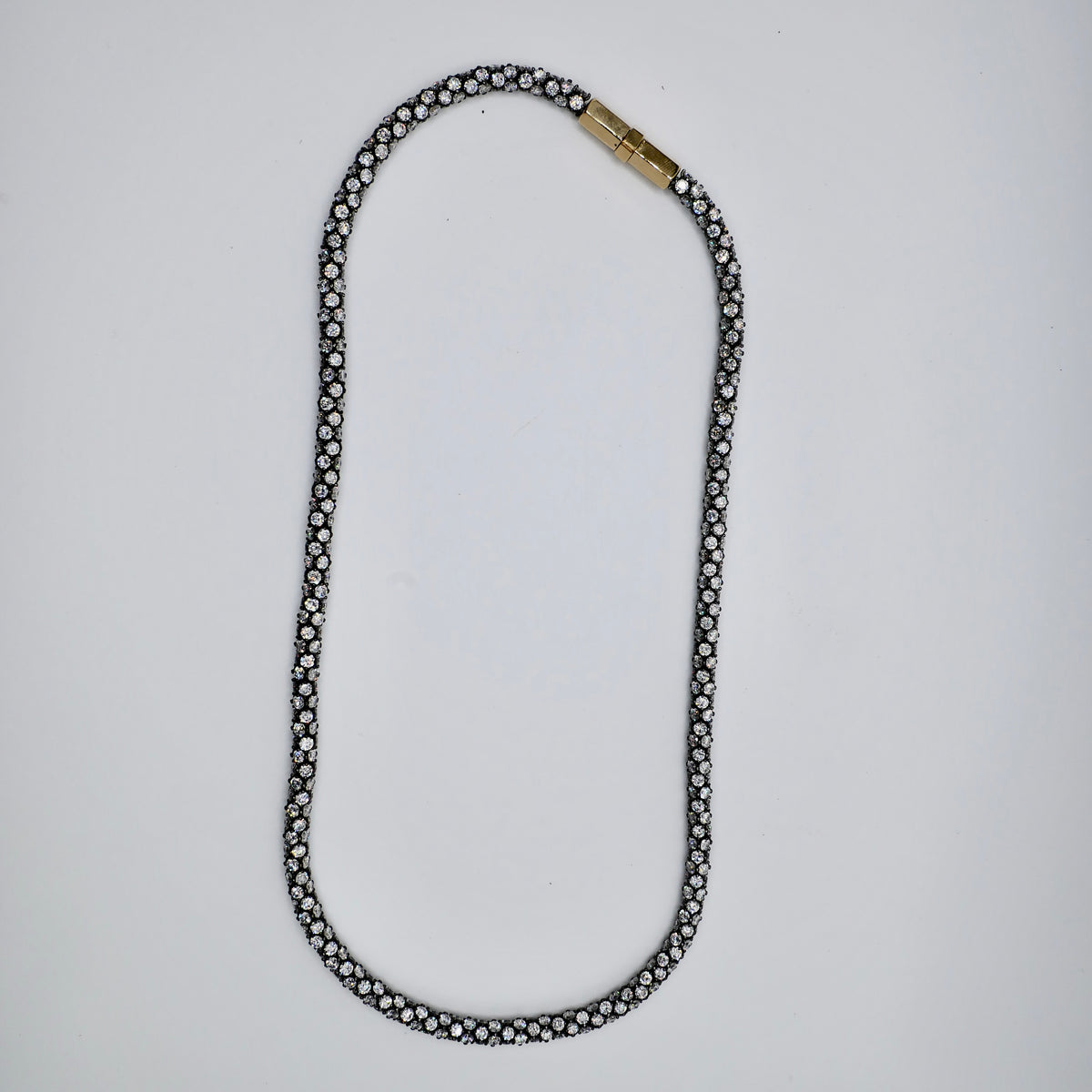 Antique inspired pavé rope tennis necklace, oxidised silver with 18K gold clasp