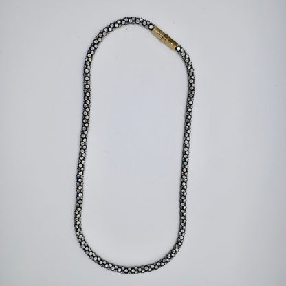 Antique inspired pavé rope tennis necklace, oxidised silver with 18K gold clasp