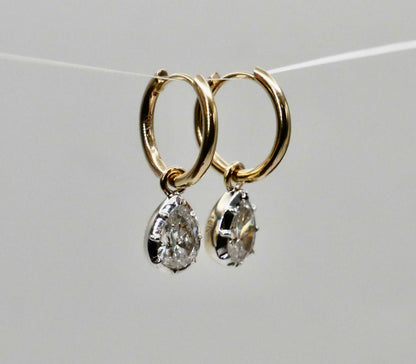 Pear Cut Moissanite or Diamond Georgian Victorian Gold Earrings, 14K Gold, view 2