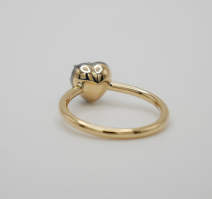 Georgian Victorian Heart Shaped Sapphire and Gold Collet Button Back Ring, view 4