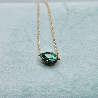 Georgian Victorian Collet Set Round Back Pear Shaped Emerald Necklace, view 5