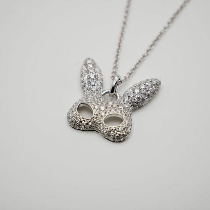 Rabbit Mask Pendant with Pave Moissanites or Diamonds, 18K Gold