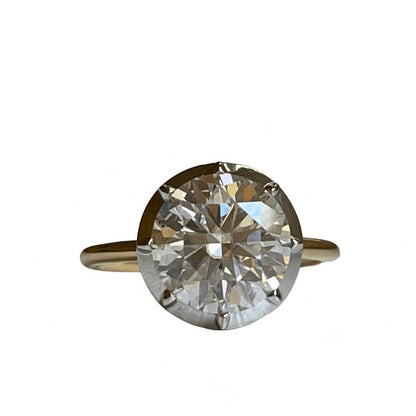 Georgian Victorian Moissanite Button Back Collet Ring, 3.35 Ct