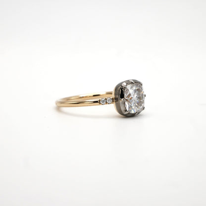 Cushion Cut Georgian Victorian Moissanite Ring with Pavé Accents, 14K White Gold, view 2