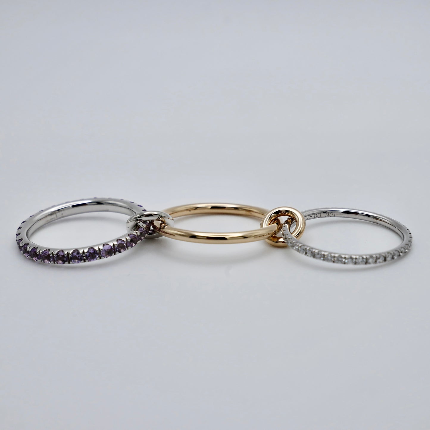 Interlocking Amethyst and Diamond Trinity Ring Set