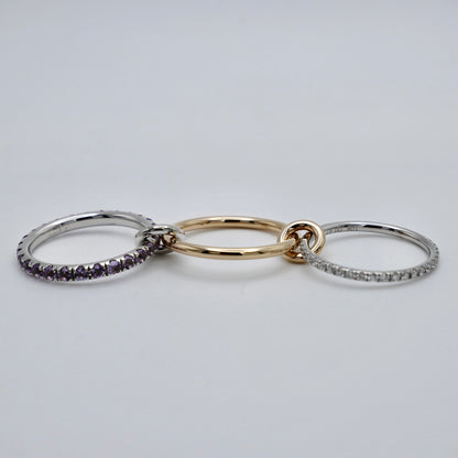 Interlocking Amethyst and Diamond Trinity Ring Set