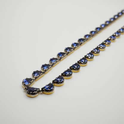 Georgian Victorian Riviere Scalloped Half Moon Collet Sapphire Tennis Necklace, view 2