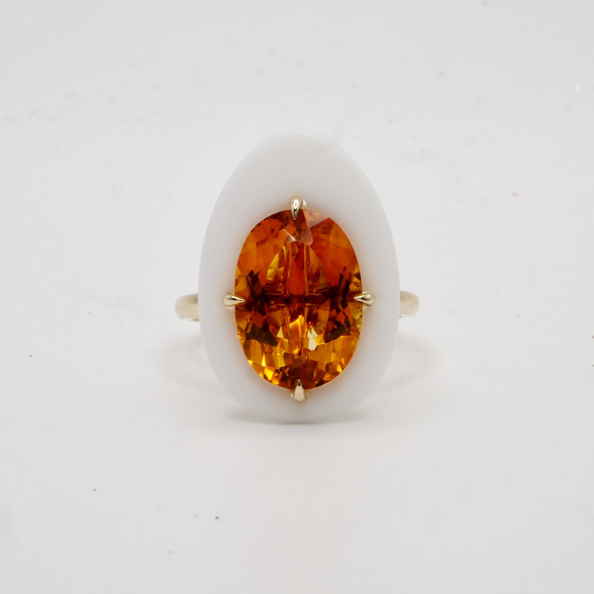 Natural Citrine Porcelain Egg Ring in 14K Yellow Gold | Statement Cocktail Ring | November Birthstone | by Disco Marshmallow