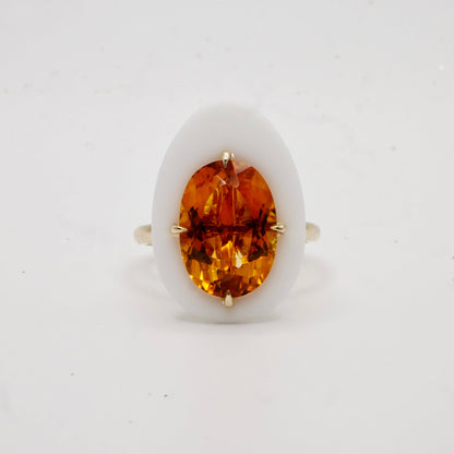 Natural Citrine Porcelain Egg Ring, 14K Gold