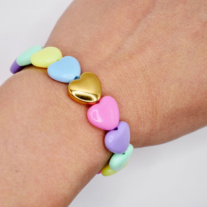 Pastel Heart Bead Stretch Bracelet with Heart Bead, 18K Gold Filled, view 3