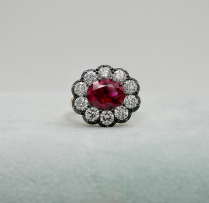 Lab Ruby and Diamond Cluster Ring in Georgian Collet Setting, view 8