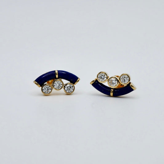 Lapis Lazuli and Lab Grown Diamond Arc Stud Earrings, 14K or 18K Gold