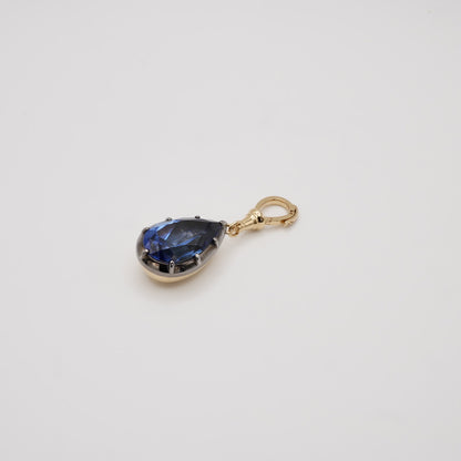 Georgian Victorian Pear Cornflower Blue Sapphire Gold Ball Chain Pendant, view 4
