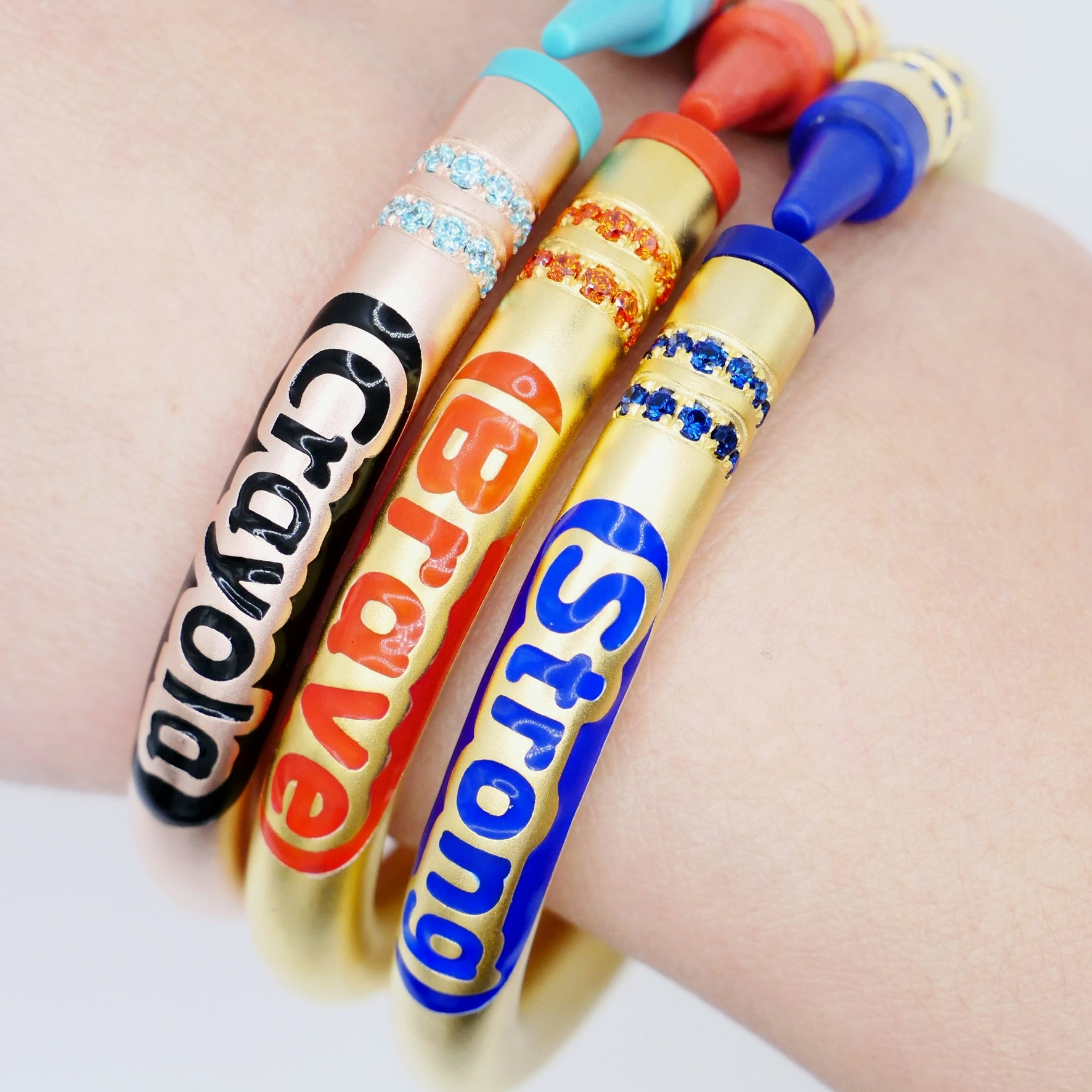 Customizable Crayon Bracelet in 18K Gold Filled with Orange Coral and Orange Moissanites | Nadine Ghosn style | Drake jewelry | Justin Bieber jewelry | Beyonce jewelry | novelty fun fine jewelry | by Disco Marshmallow