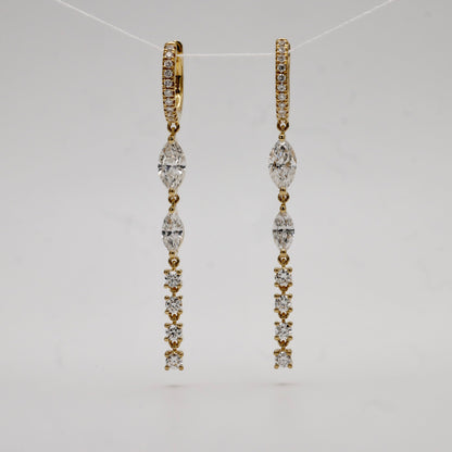 Lab Diamond Marquise and Round Cut Drop Huggies, 18K Gold