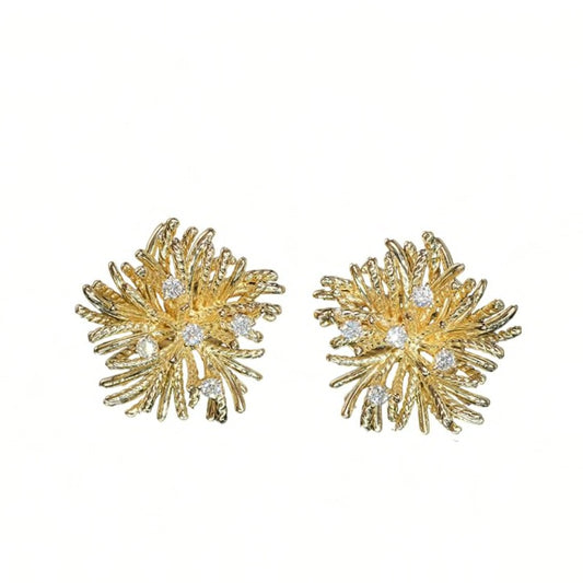 Sea Anemone Thistle Diamond Stud Earrings, 18K Gold, view 2