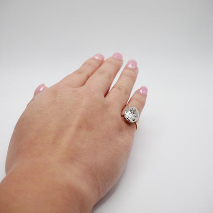 Georgian Victorian Oval Moissanite and Platinum Button Back Collet Ring, view 11