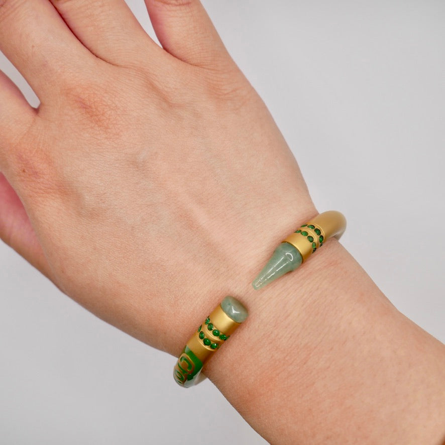 Crayon Bracelet with Nephrite and Lab Emeralds, 18K Gold Filled, Ready to Ship