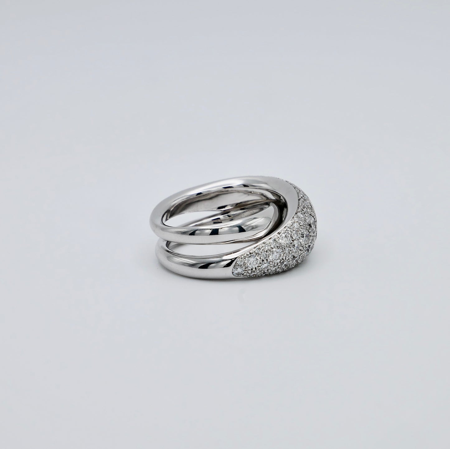 Pavé crossover dome ring in 18K white gold with lab grown diamonds, view 2