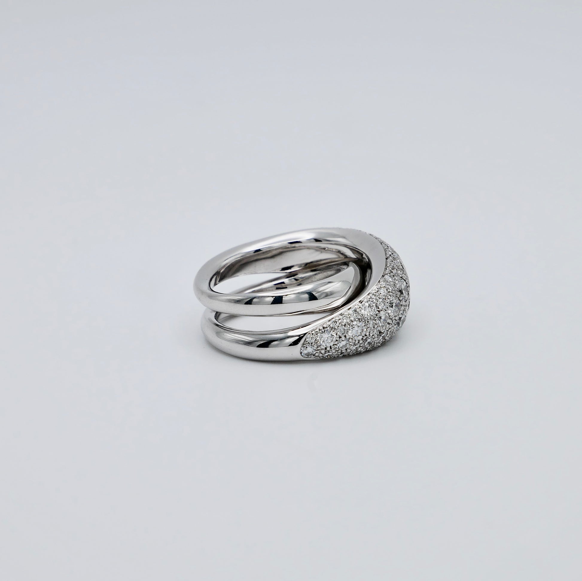 Pavé crossover dome ring in 18K white gold with lab grown diamonds, view 2
