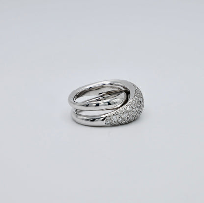 Pavé crossover dome ring in 18K white gold with lab grown diamonds, view 2