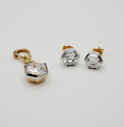 Georgian Victorian Ball Chain Hexagon Honeycomb Moissanite/Diamond Pendant, 18K Gold, view 5
