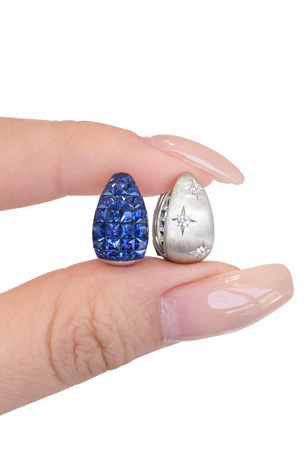 Reversible Carré-Cut Natural Ruby, Sapphire or Emerald Earrings with Lab Diamonds in 18K Gold | by Disco Marshmallow