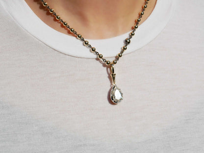 Georgian Victorian Moissanite Pear Art Deco Ball Chain Pendant, view 9