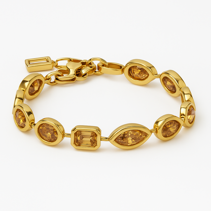 Mixed Shape Champagne Moissanites Diamond Gold Tennis Bracelet
