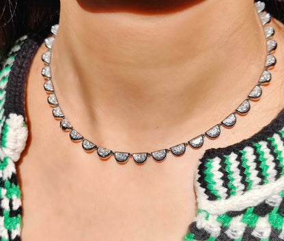 Georgian Victorian Riviere Scalloped Half Moon Collet Tennis Necklace, view 9
